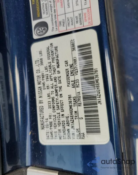 2014 Nissan 370Z Base from USA, damaged, VIN JN1AZ4EH6EM636781